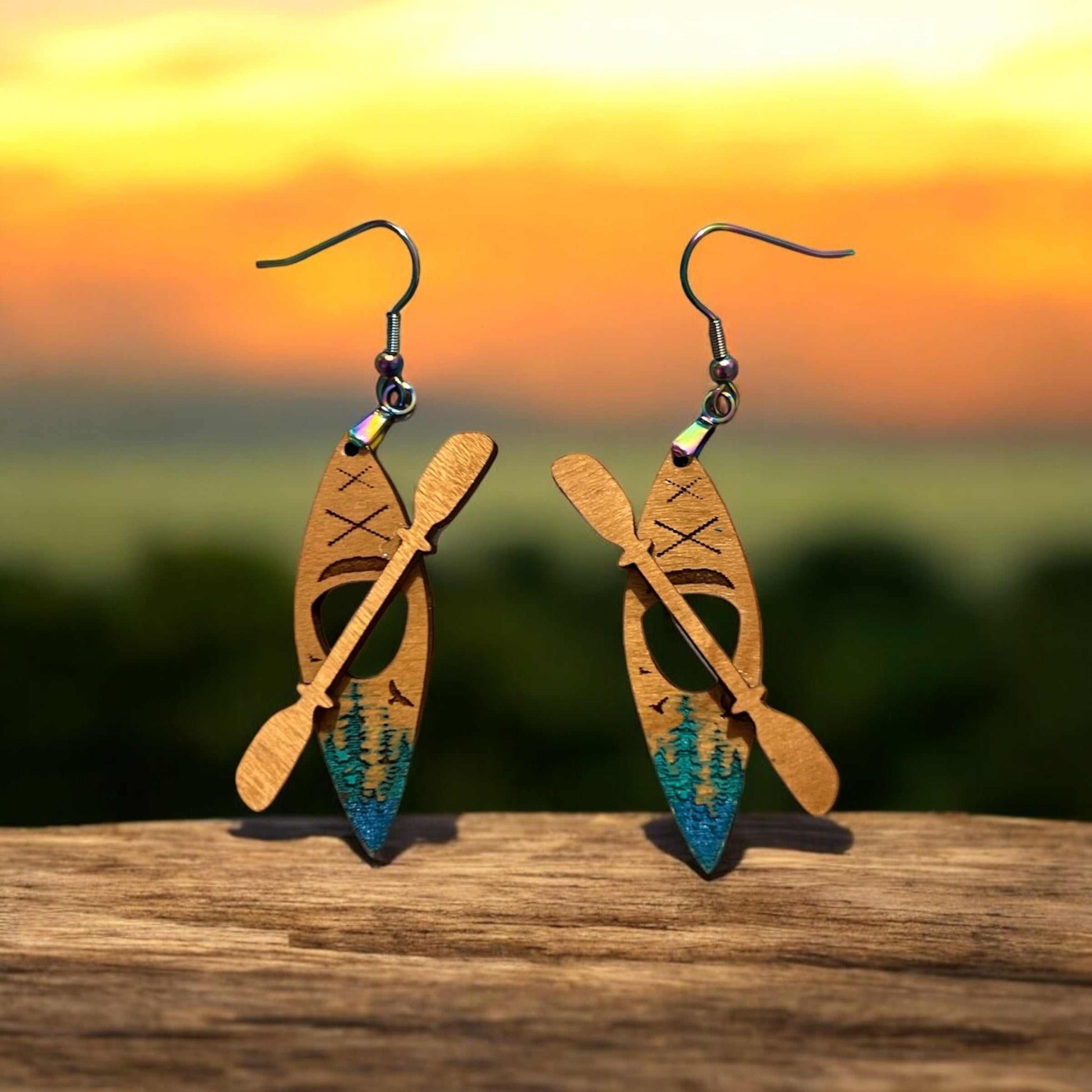 Forest Lake Kayak & Paddle Earrings