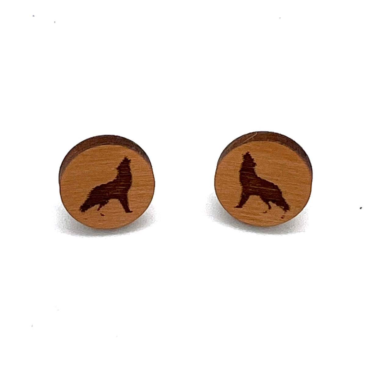 Wolf Earrings Cherry Wood