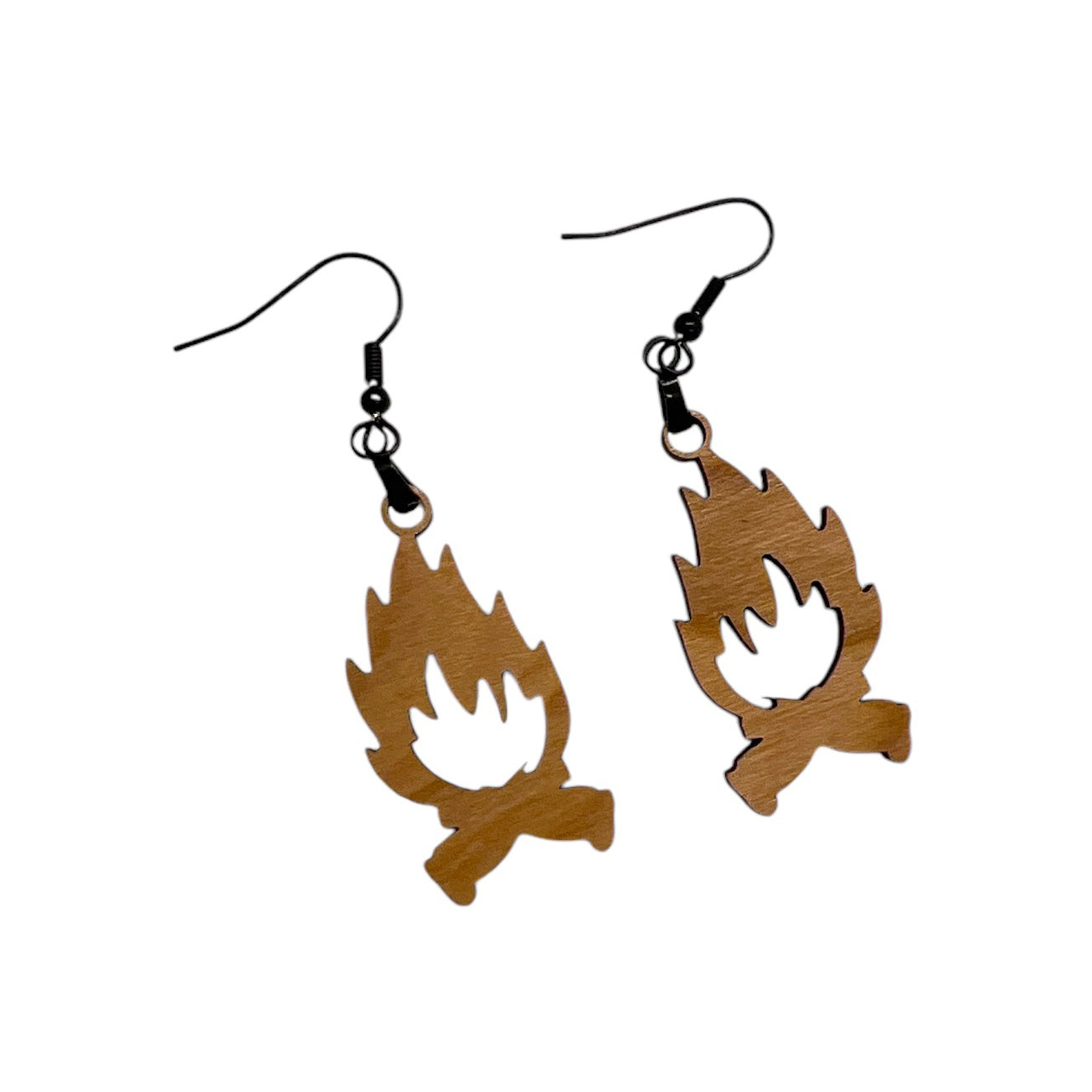 Campfire Camp Fire Cherry Wood Dangle Earrings