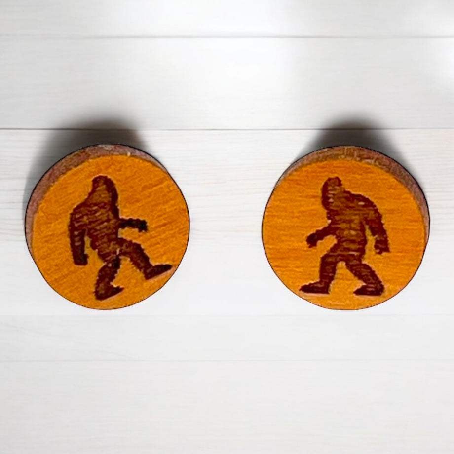 Sasquatch Bigfoot Yeti Earrings Cherry Wood