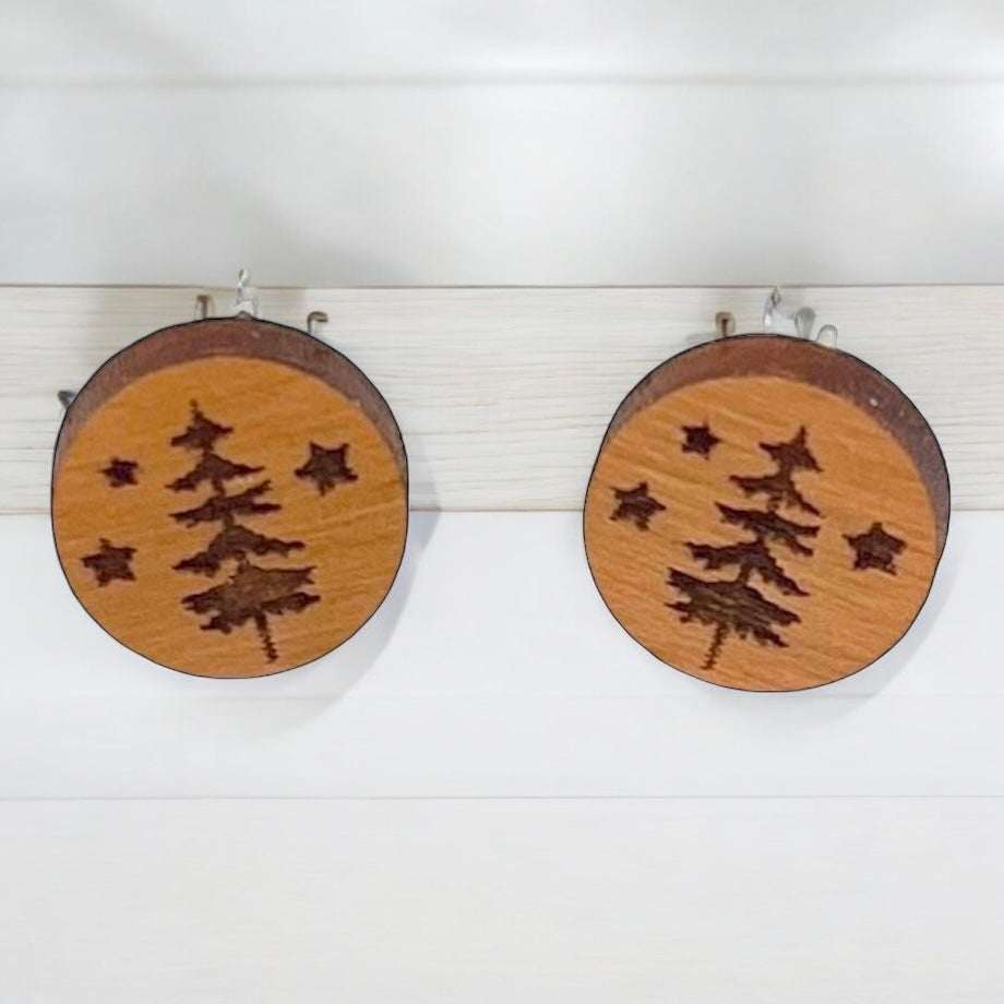 Tree Earrings Cherry Wood