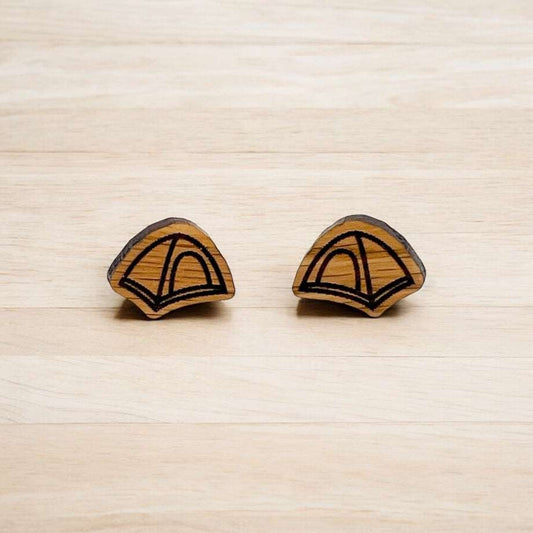 Camping Tent Cherry Wood Earrings